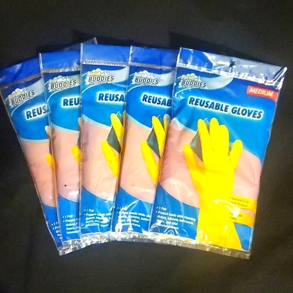 Scrub Buddies Reusable Latex Gloves- Size Medium-5 pairs - Picture 1 of 5
